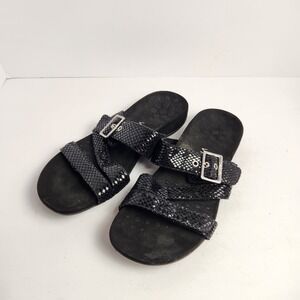 Vionic Women's Strappy Buckle Casual Slip-On Sandals Black Size 8